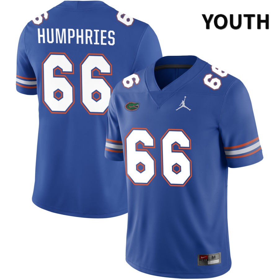 NCAA Florida Gators Jaelin Humphries Youth #66 Jordan Brand Royal 2022 NIL Stitched Authentic College Football Jersey MBY0464GS